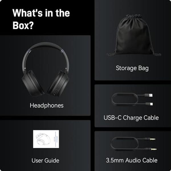 HROEENOI JZ02 Noise Cancelling Headphones,Upgraded Bluetooth 5.3, Wireless Over Ear Headphones, Lightweight and Portable, 60H Playtime, Memory Foam Protein Leather Earmuffs, for Wo