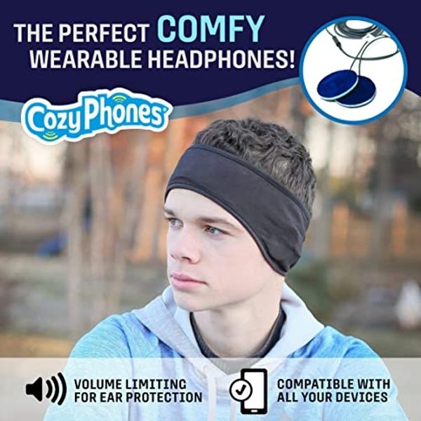 CozyPhones Sleep Headphones - Over Ear Headphones from Ultra Thin Cool Mesh Wired for Side Sleepers, Meditation, Running, Laptop, and Phone - Black with Blue Liner