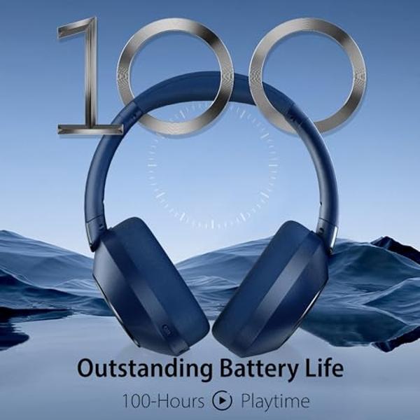 EAORUL Active Noise Cancelling Bluetooth Over-Ear Wireless Headphones - 100H Playtime, Deep Bass, Travel (Blue)