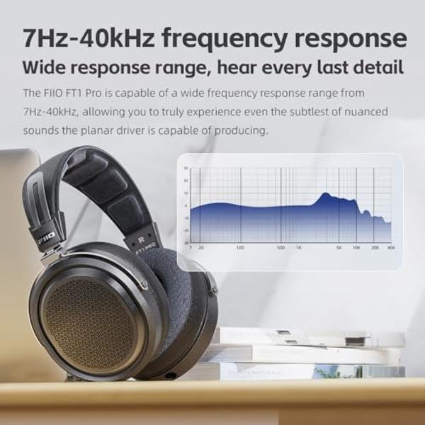 FiiO FT1 Pro Open-Back Planar Magnetic Wired Hi-Fi Headphones for Home, Studio, Recording, High Sensitivity (Black)