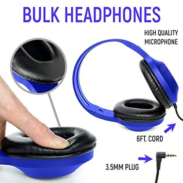 Eduvy Bulk Headphones for Classroom with Microphone, Heavy-Duty School Pack Wired Headphones for Students. Teacher Must Haves Supplies from Elementary to College (12 Pack Mixed Col