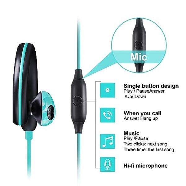 Upgrade Wired Sports Earbuds with Ear Hooks, Running Headphones Secure Fit Wrap Around Ear, Sweatproof In-Ear Earphones with Microphone, 3.5mm Jack for Smartphone Laptop Tablet MP3