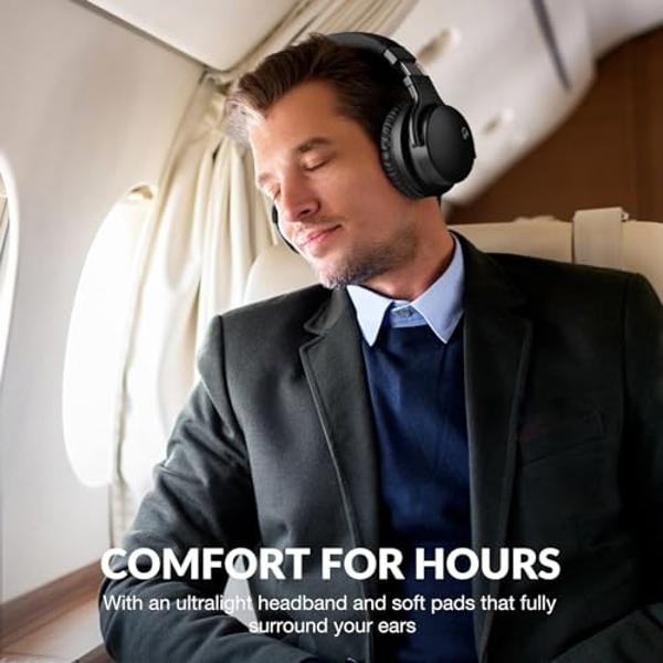 MOVSSOU E7 Active Noise Cancelling Headphones Bluetooth Headphones Wireless Headphones Over Ear with Microphone Deep Bass, Comfortable Protein Earpads, 30 Hours Playtime for Travel
