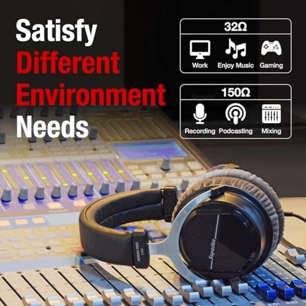 Superlux HD 660PRO, 32 ohms, Studio Recording Headphones Wired, Professional Closed-Back Headphone with 40mm Neodymium Drivers and Solid Bass, 3.5/6.3mm Jack Adapter for Tablets, L