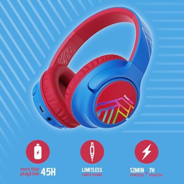PowerLocus Kids Wireless Headphones, Bluetooth Kids Headphones LED Lights Over Ear with 74/85/94dB Volume Limited, 45H Playtime,Built-in Mic, Two Device Share Mode, HD Stereo for T