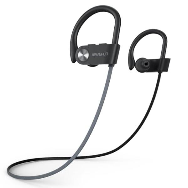 WAVEFUN Wireless Headphones with Ear Hook, XBuds Bluetooth Earbuds Over Ear IPX7 Waterproof Sports Workout Outdoor Headsets Super Bass with Earhooks 15 Hours Music Time with Mic (G