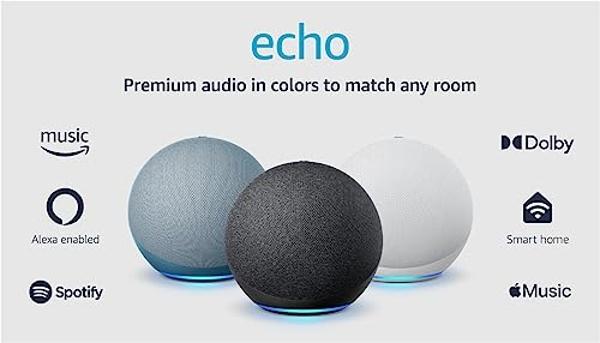 Amazon Echo (newest model), Alexa speaker with premium sound, Ideal for large bedrooms, living rooms and kitchens, Charcoal
