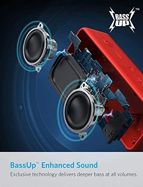 Anker SoundCore 2 Portable Bluetooth Speaker with Better Bass, 24-Hour Playtime, 66ft Bluetooth Range, IPX5 Water Resistance & Built-in Mic, Dual-Driver Wireless Speaker (Red) (Ren