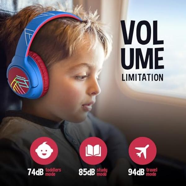 PowerLocus Kids Wireless Headphones, Bluetooth Kids Headphones LED Lights Over Ear with 74/85/94dB Volume Limited, 45H Playtime,Built-in Mic, Two Device Share Mode, HD Stereo for T