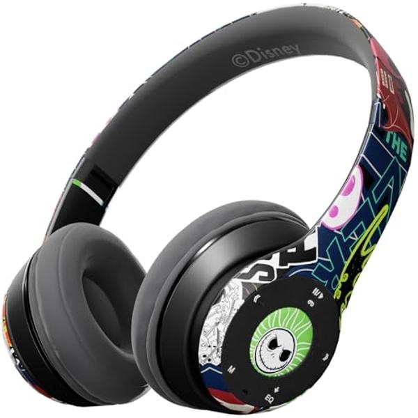 Disney Nightmare Before Christmas Jack Sticker Bluetooth Headphones - Wireless Foldable Over-Ear Headset, Built-in Mic, Enchanting Sally & Friends Design, for Adults & Kids