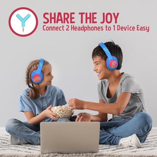 PowerLocus Kids Wireless Headphones, Bluetooth Kids Headphones LED Lights Over Ear with 74/85/94dB Volume Limited, 45H Playtime,Built-in Mic, Two Device Share Mode, HD Stereo for T