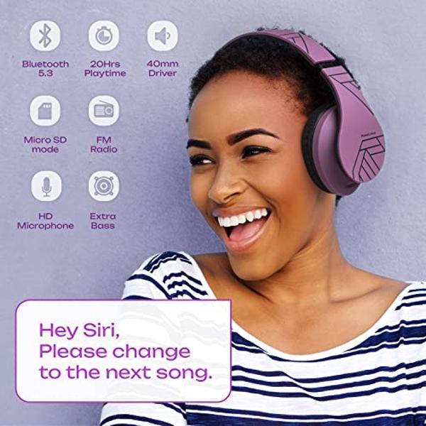 PowerLocus Kids Wireless Headphones, Bluetooth Kids Headphones LED Lights Over Ear with 74/85/94dB Volume Limited, 45H Playtime,Built-in Mic, Two Device Share Mode, HD Stereo for T