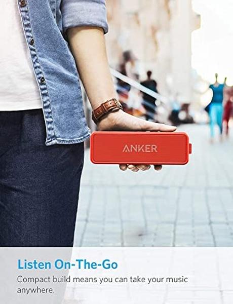 Anker SoundCore 2 Portable Bluetooth Speaker with Better Bass, 24-Hour Playtime, 66ft Bluetooth Range, IPX5 Water Resistance & Built-in Mic, Dual-Driver Wireless Speaker (Red) (Ren