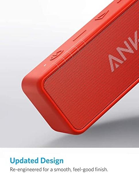 Anker SoundCore 2 Portable Bluetooth Speaker with Better Bass, 24-Hour Playtime, 66ft Bluetooth Range, IPX5 Water Resistance & Built-in Mic, Dual-Driver Wireless Speaker (Red) (Ren
