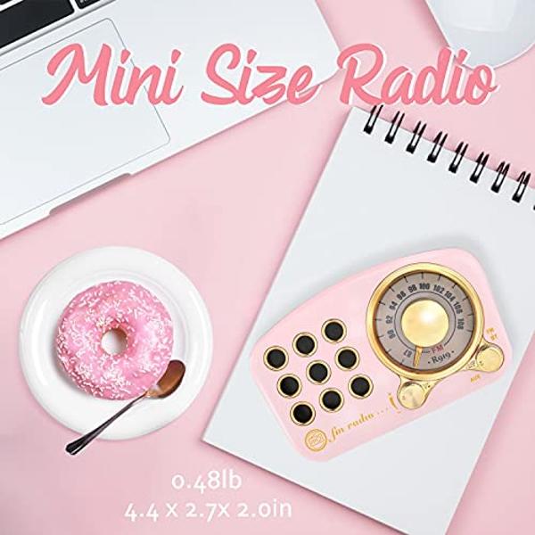 Retro Bluetooth Speaker FM Vintage Radio with Loud Volume, Strong Bass Enhancement, Bluetooth 5.0 Wireless Connection, Loud Volume,TF Card & MP3 Player (Pink)