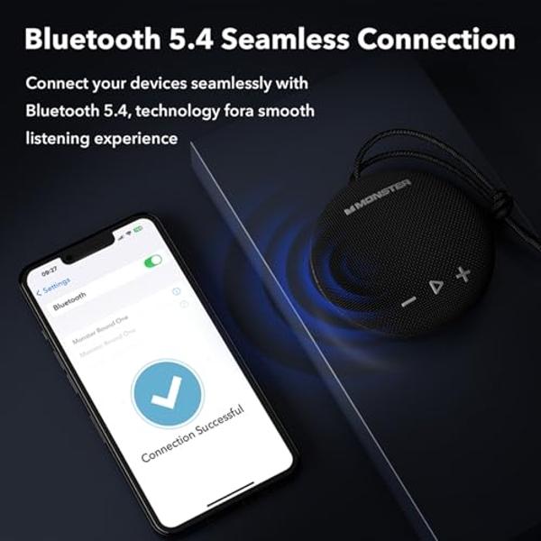 Monster Bluetooth Speaker, IPX8 Shower Speaker Waterproof, Bluetooth 5.4 with Loud HD Sound and Robust Bass, Extra Long Playtime Punchy, for Home, Beaches Portable Wireless Outdoor
