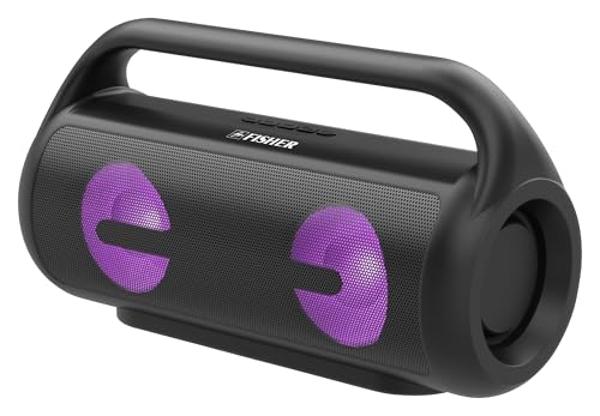 Fisher Bluetooth Speakers, Portable Wireless Speaker 40W Peak Power Boombox w HD Sound & Lights, Water Resistant, 4H Playtime, TWS, BT 5.3, Outdoor for Home/Party/Beach/Travel/Camp