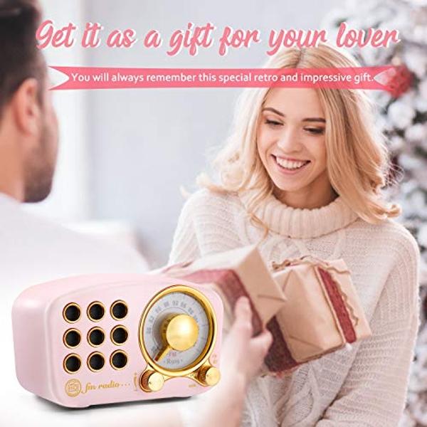 Retro Bluetooth Speaker FM Vintage Radio with Loud Volume, Strong Bass Enhancement, Bluetooth 5.0 Wireless Connection, Loud Volume,TF Card & MP3 Player (Pink)
