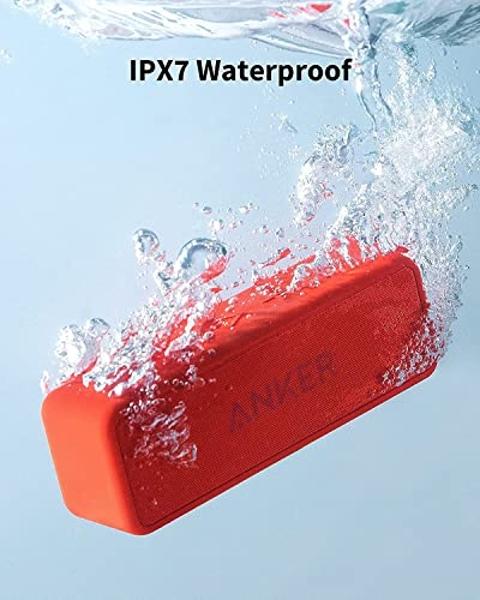 Anker SoundCore 2 Portable Bluetooth Speaker with Better Bass, 24-Hour Playtime, 66ft Bluetooth Range, IPX5 Water Resistance & Built-in Mic, Dual-Driver Wireless Speaker (Red) (Ren