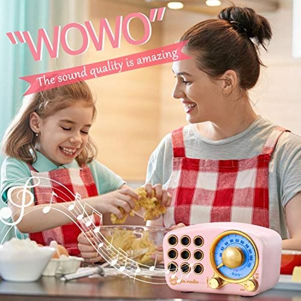 Retro Bluetooth Speaker FM Vintage Radio with Loud Volume, Strong Bass Enhancement, Bluetooth 5.0 Wireless Connection, Loud Volume,TF Card & MP3 Player (Pink)