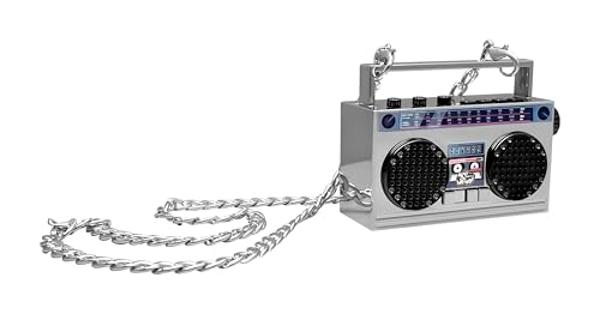 50th Anniversary of Hip Hop Portable Mini Bluetooth Wireless Speaker Retro Wearable Boombox, 27 Inch Necklace, FM Radio, On Board Buttons, Dual 6W Peek Power Micro Speakers, Long L