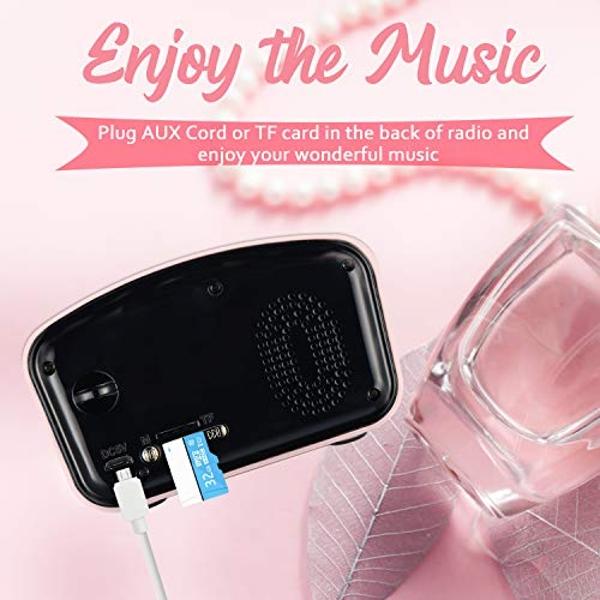 Retro Bluetooth Speaker FM Vintage Radio with Loud Volume, Strong Bass Enhancement, Bluetooth 5.0 Wireless Connection, Loud Volume,TF Card & MP3 Player (Pink)