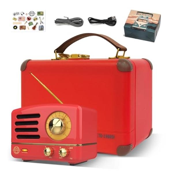 Muzen Portable Bluetooth Speaker, OTR Metal Retro Small Wireless Speaker, FM Radio with Antenna AUX, 10h+ Long Playtime, High Fidelity Stereo Audio with Suitcase, Room Office Decor