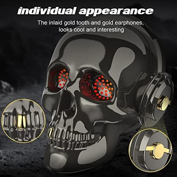 YSEECHENS Skull Bluetooth Speaker Novelty Skeleton Unique Wireless Portable Speakers with Eyes Lights (Gray)