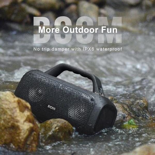 DOSS Extreme Boom Outdoor Bluetooth Speaker with 60W Mighty Sound, Deep Bass, 30H Playtime,10400mAh Power Bank, BT 5.3, IPX6 Waterproof, Portable Strap for Camping, Pool, Beach, Ga