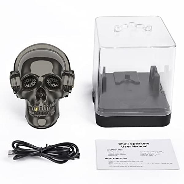 YSEECHENS Skull Bluetooth Speaker Novelty Skeleton Unique Wireless Portable Speakers with Eyes Lights (Gray)