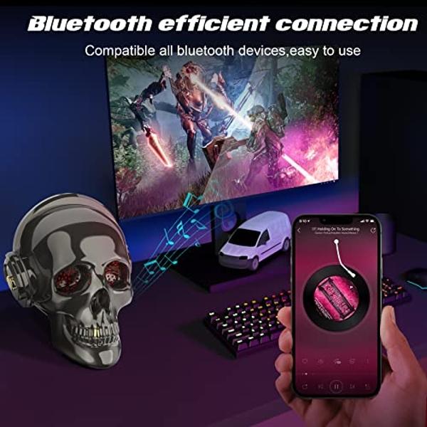 YSEECHENS Skull Bluetooth Speaker Novelty Skeleton Unique Wireless Portable Speakers with Eyes Lights (Gray)