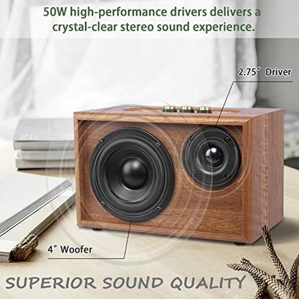 Retro Wooden Bluetooth Speaker, KONEX 40W Vintage Portable Wireless Speaker, Bluetooth 4.2 Heavy Bass Music Player, 20H Long Playtime, Outdoor Speaker for Home, Office, Party, Gift