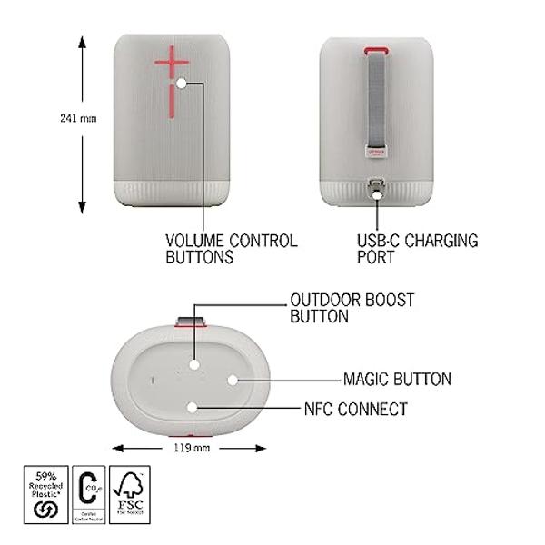 Ultimate Ears EPICBOOM, Portable Waterproof Bluetooth Speaker, Big Bass, 360-Degree Sound, Wireless Speakers, IP67, 17Hr Battery, USB C - White