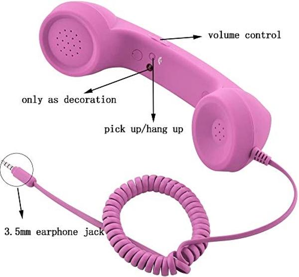 YTYKINOY Retro 3.5mm Telephone Handset Cell Phone Receiver Mic Microphone Speaker for iPhone iPad Mobile Phones Cellphone Smartphone (Pink)