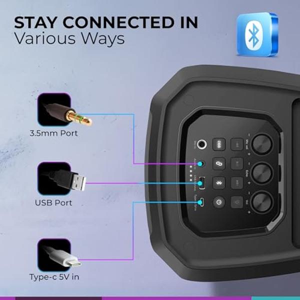 Philips Bluetooth Party Speaker, Dynamic Bass Boost, Bluetooth and Aux-in, Microphone Input, Wireless Pairing for Stereo Sound, Up to 7 Hours Battery, Built-in Carry Handle, USB-C 
