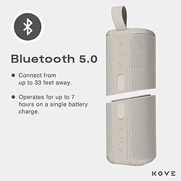 KOVE Commuter 2 Portable Speaker - Stone Bluetooth Speakers, Wireless with HD Louder Volume, Deep Bass Subwoofer, Microphone, IPX7 Water Resistant - Perfect Boom Box for Home, Outd