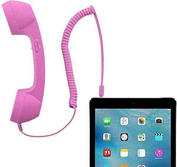 YTYKINOY Retro 3.5mm Telephone Handset Cell Phone Receiver Mic Microphone Speaker for iPhone iPad Mobile Phones Cellphone Smartphone (Pink)