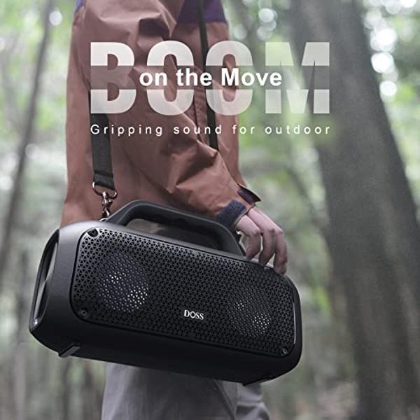 DOSS Extreme Boom Outdoor Bluetooth Speaker with 60W Mighty Sound, Deep Bass, 30H Playtime,10400mAh Power Bank, BT 5.3, IPX6 Waterproof, Portable Strap for Camping, Pool, Beach, Ga