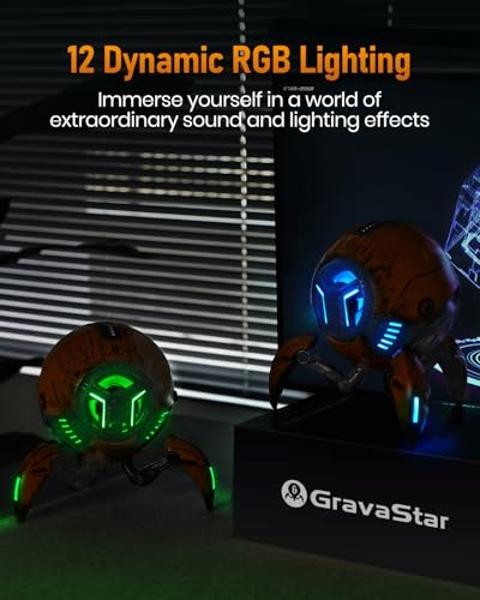 GravaStar Loudspeakers Mars Pro Portable Bluetooth Speaker New Version, Deep Bass Loud Stereo Sound, 15H Playtime, 6 RGB Lights, Dual Pairing, Portable for Home, Outdoors, Party, C