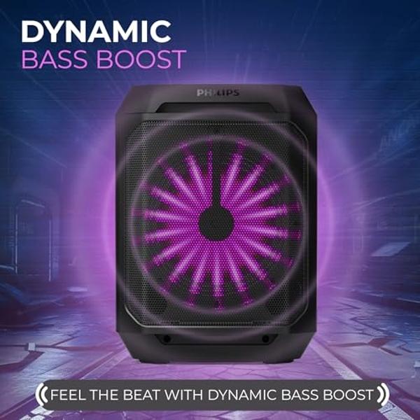 Philips Bluetooth Party Speaker, Dynamic Bass Boost, Bluetooth and Aux-in, Microphone Input, Wireless Pairing for Stereo Sound, Up to 7 Hours Battery, Built-in Carry Handle, USB-C 