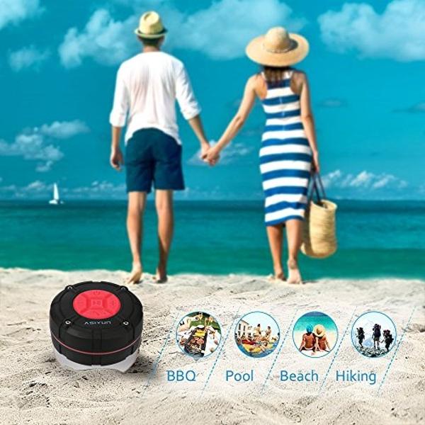 ASIYUN Shower Speaker, IPX7 Waterproof Bluetooth Speaker, Loud HD Sound, Portable Wireless Speaker with Suction Cup & Sturdy Hook, Built-in Mic, for Shower, Pool, Beach, Outdoor(Re