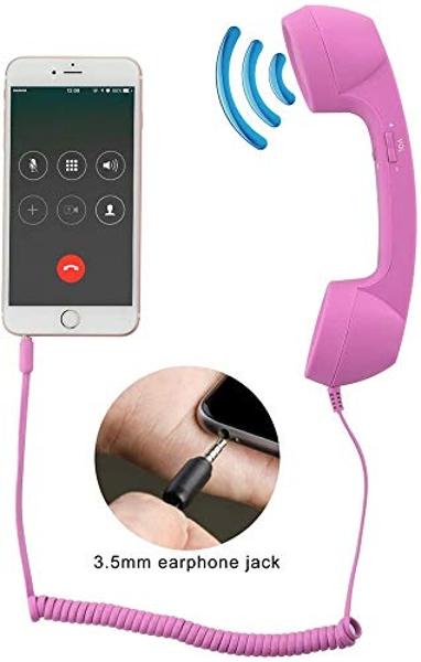 YTYKINOY Retro 3.5mm Telephone Handset Cell Phone Receiver Mic Microphone Speaker for iPhone iPad Mobile Phones Cellphone Smartphone (Pink)