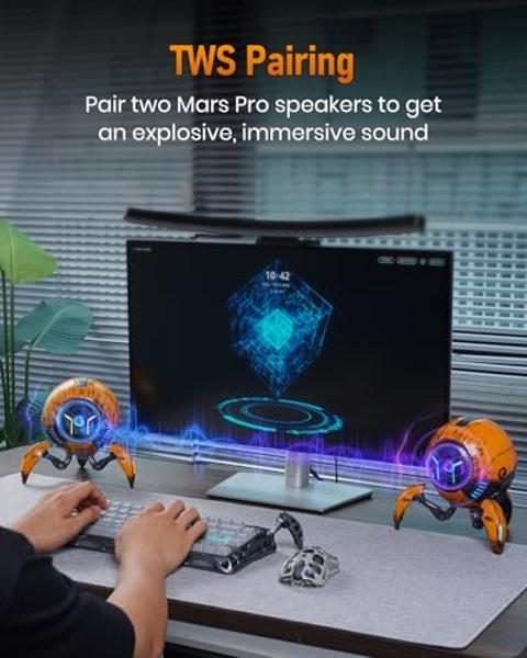 GravaStar Loudspeakers Mars Pro Portable Bluetooth Speaker New Version, Deep Bass Loud Stereo Sound, 15H Playtime, 6 RGB Lights, Dual Pairing, Portable for Home, Outdoors, Party, C