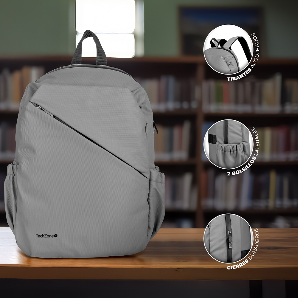 Mochila Techzone Style Backpack 16 Pulgadas Gris Gris Liso