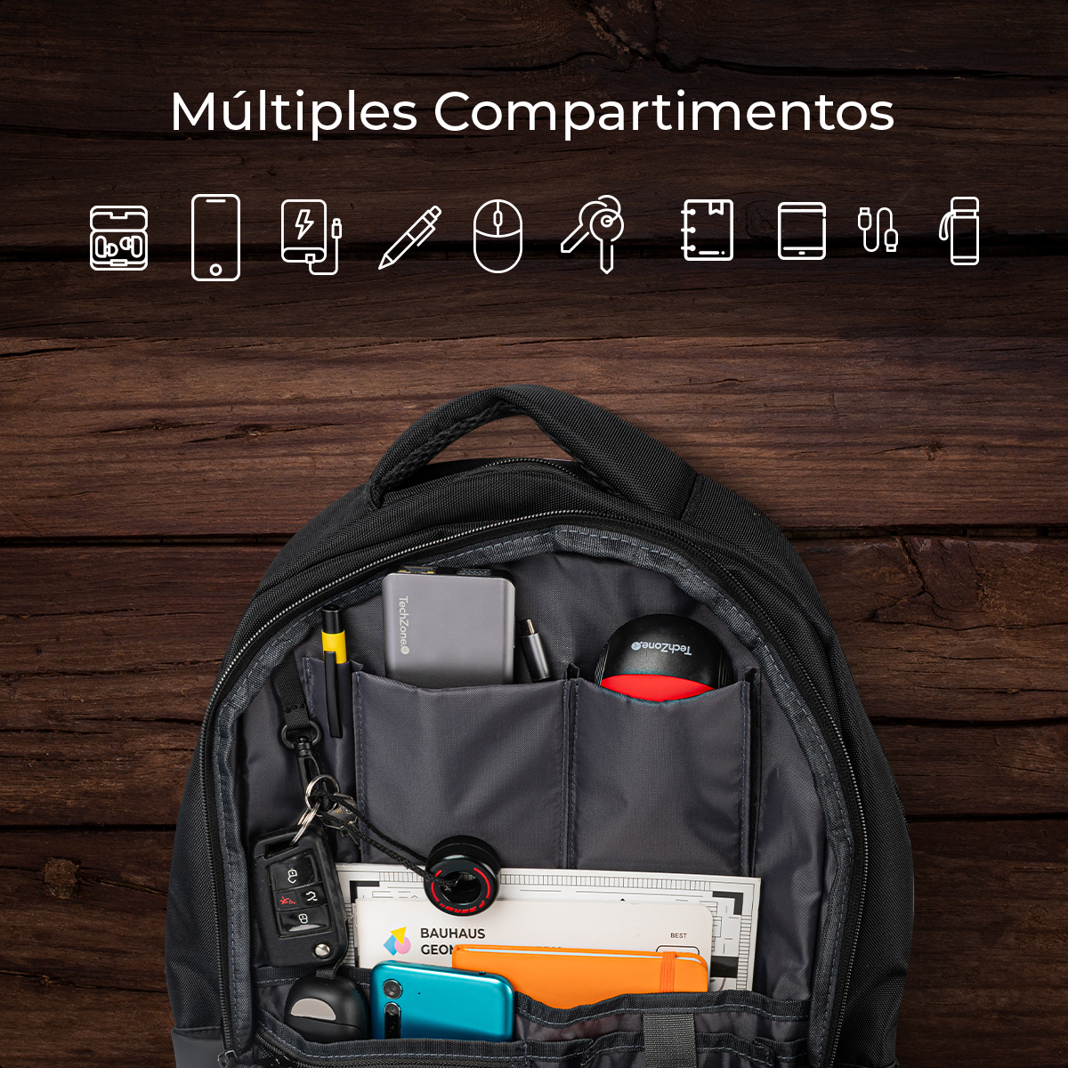 Mochila Ejecutiva Backpack Techzone Max Ii 16 Pulgadas Negro Liso