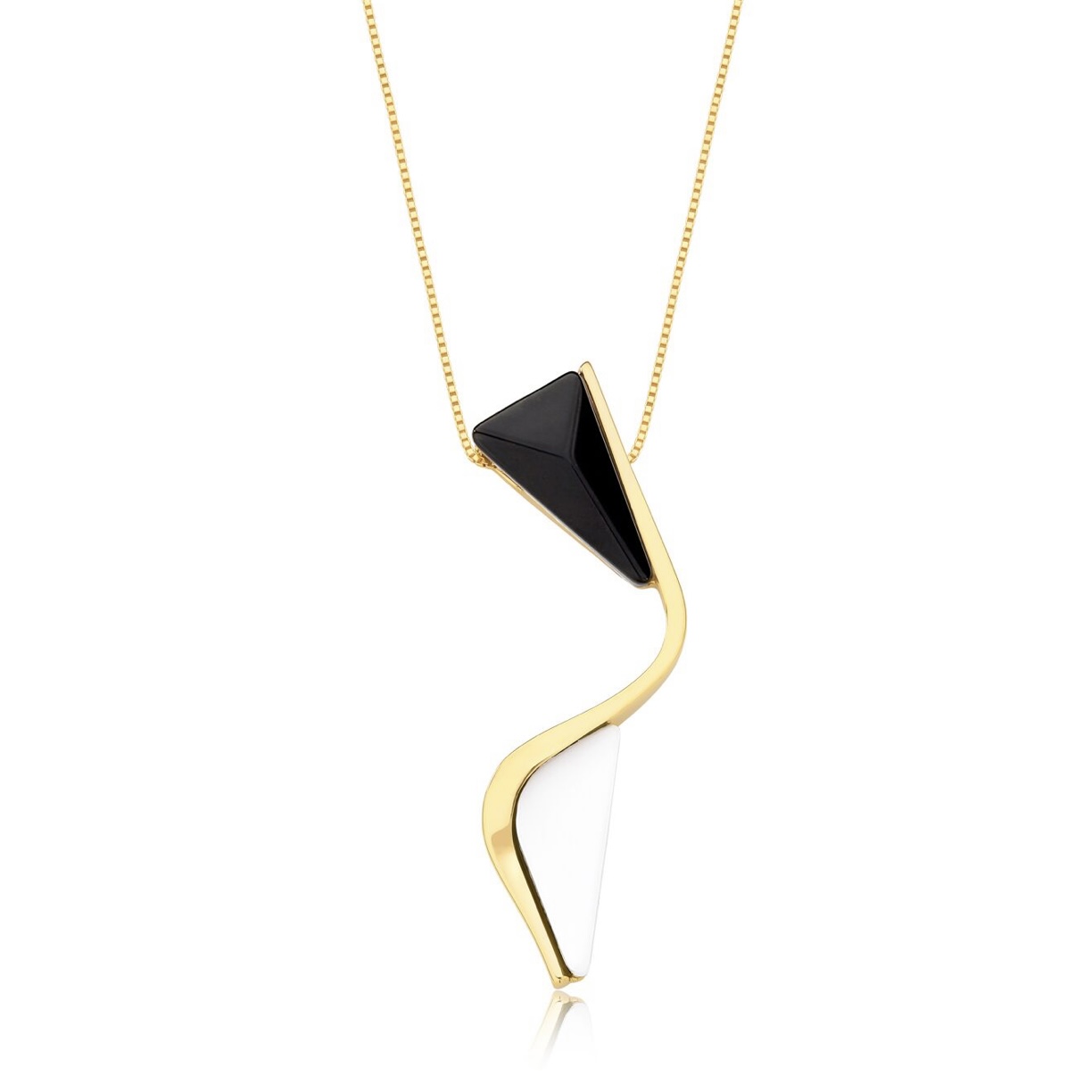 Collar blanco y negro, obsidiana y porcelana - baño de oro 18k