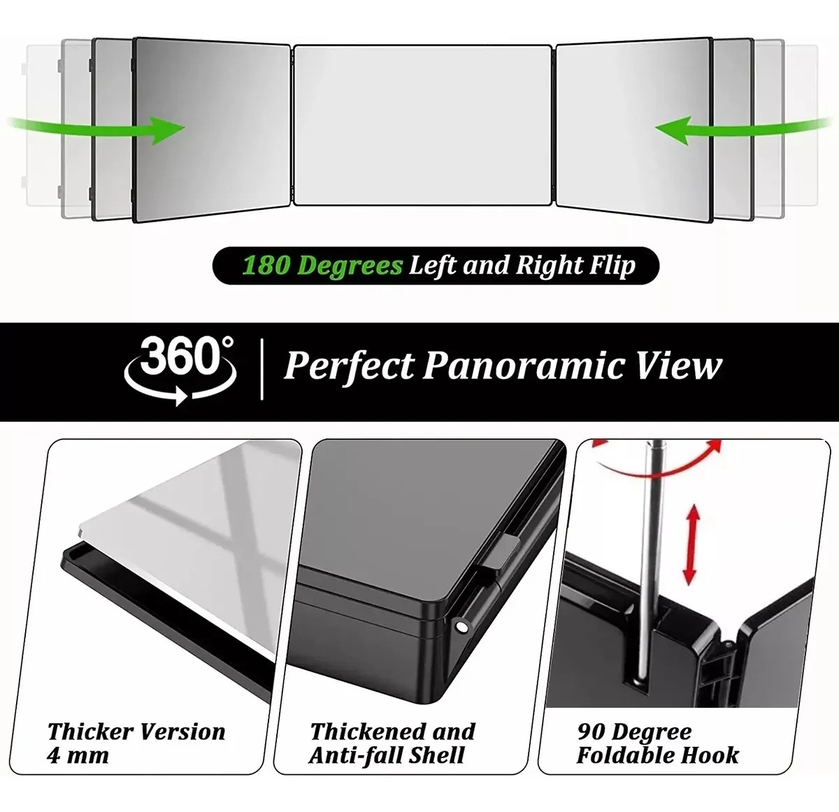 Espejo Tríptico 360 Grados Para Corte De Pelo Estilo