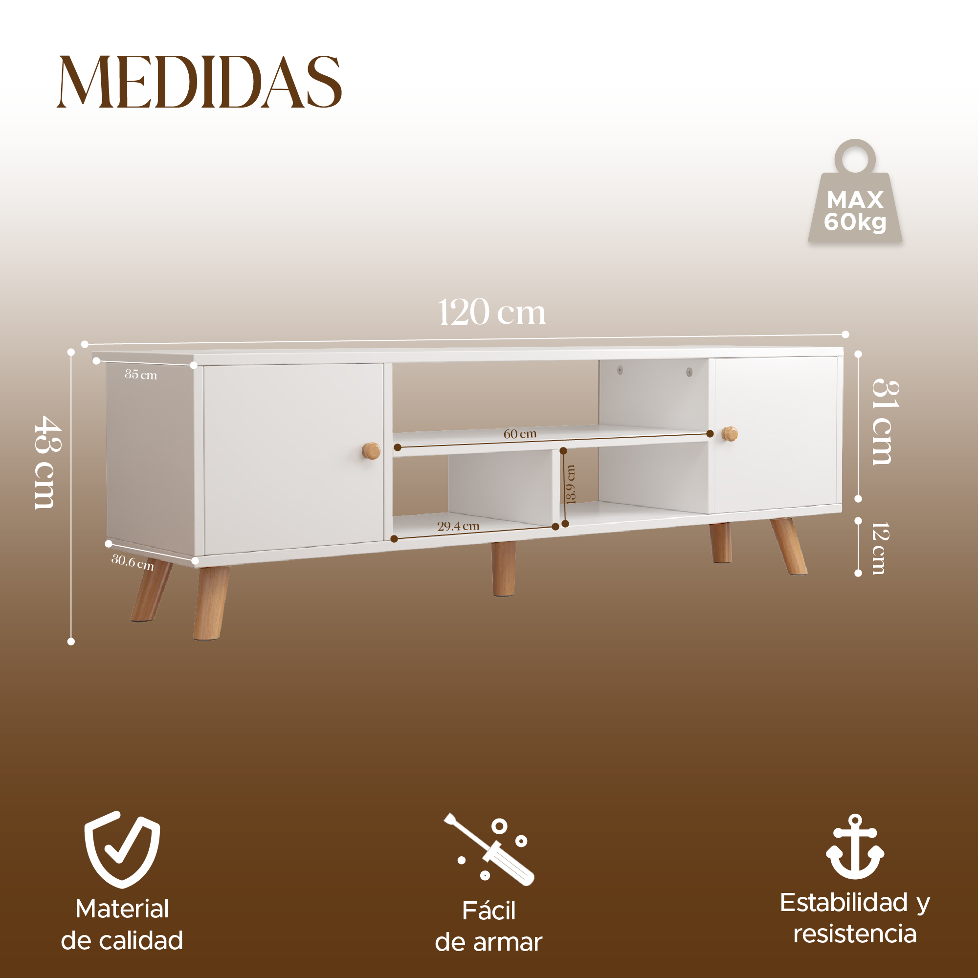 Centro De Entretenimiento Minimalista Elly Color Blanco