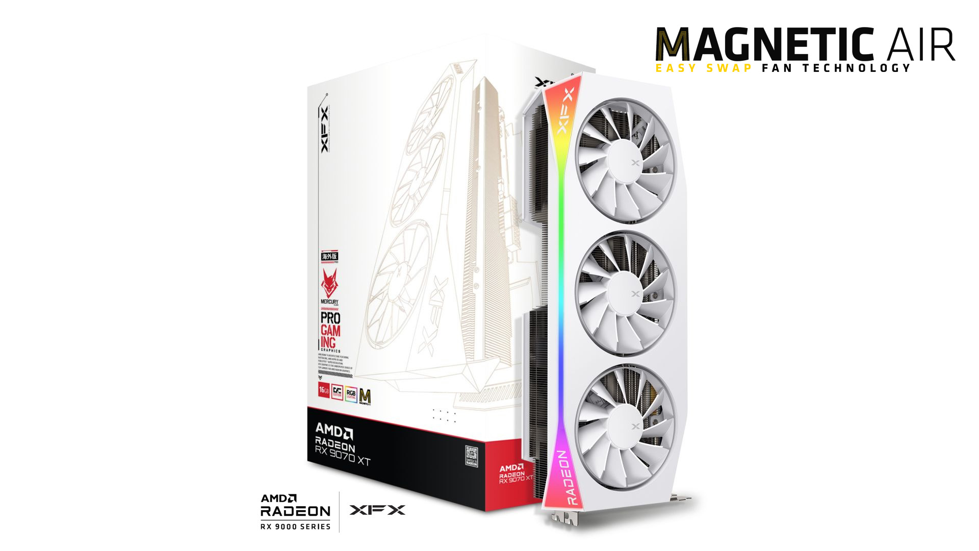 TVIDEO XFX RX 9070XT OC MERCURY RADEON MAGNETIC RGB 16GB GDDR6 HDMI DP RX-97TMARGW9