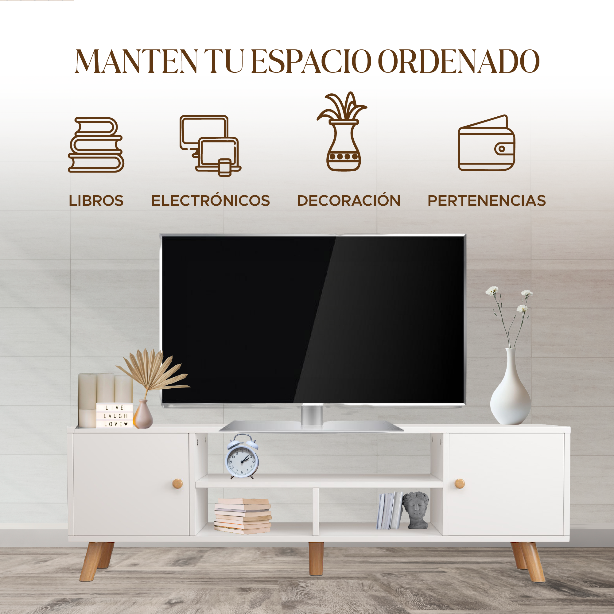 Centro De Entretenimiento Minimalista Elly Color Blanco